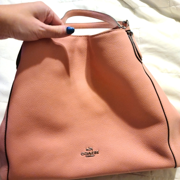 Pink Pebble Leather Coach Shoulder Bag